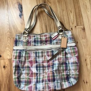 Coach multi color tote style bag